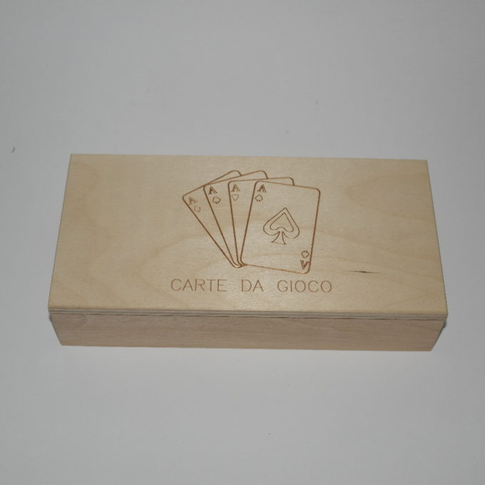 Scatola portacarte a 3 reparti in legno incisa a laser cm 11 x 23 x 4
