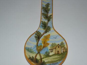 Poggiamestolo in ceramica di castelli dipinto a mano panorama