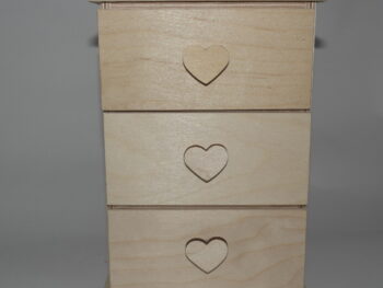 Cassettiera 3 cassetti con pomelli forma cuore artigianale
