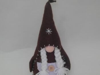 Gnomo femmina in stoffa marrone cm 20 con cappello