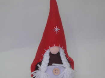 Gnomo femmina in stoffa rosso cm 20 con cappello