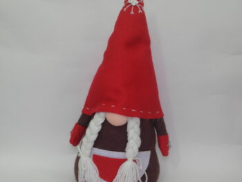 Gnomo fermaporta femmina in stoffa rosso cm 45