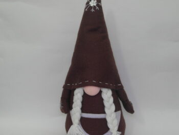 Gnomo fermaporta femmina in stoffa marrone cm 45