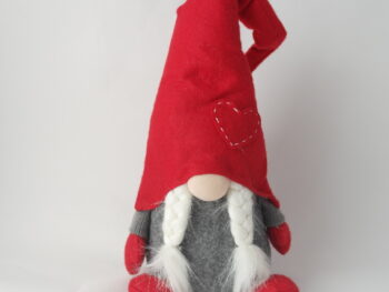 Gnomo fermaporta femmina con cappello rosso e trecce cm 45