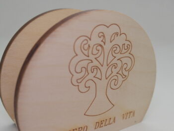 Portatovagliolo in legno tondo albero della vita inciso a laser cm 8,5 x 10 x 5,5