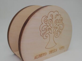 Portatovagliolo in legno tondo albero della vita inciso a laser cm 8,5 x 10 x 5,5