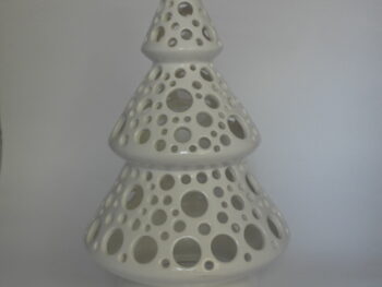 Albero stilizzato in ceramica di Castelli bianca prodotto e forato a mano