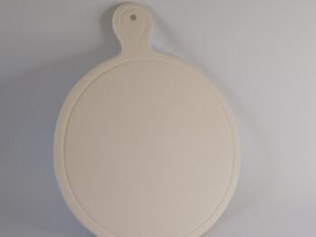 Tagliere in terracotta bianca da decorare tondo con manico cm 28x22,5