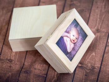 Scatola legno portafotografie cm 22x14