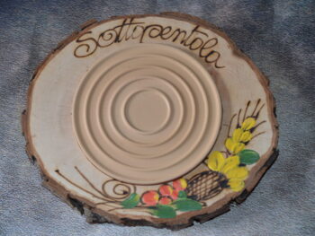 Sottopentola in legno e corteccia con piastrella in terracotta diametro cm 20