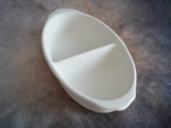 Ciotola ovale a due posti in terracotta bianca cm 24.5x12.5