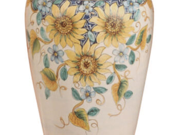 Vaso portaombrelli in ceramica di Castelli dipinto a mano soggetto girasoli
