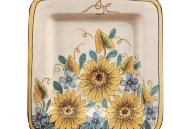 Piatto quadrato in ceramica di castelli raffigurante fiori di Girasoli Cm 34x34
