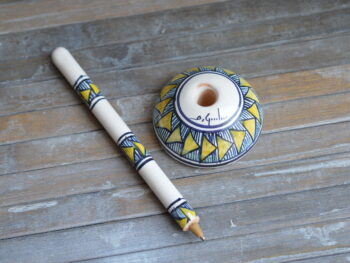 Penna in Ceramica di Castelli Dipinta a Mano, Penna da Scrivania con Base, Artigianato Abruzzese, Idea Regalo Scrittoio Ufficio, 15 cm